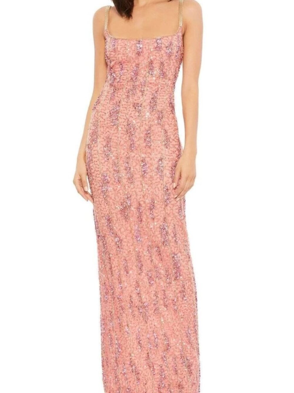 Mac Duggal Pink Embellished Sleeveless Square Neck Dress